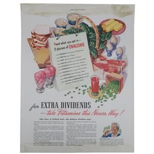 Ovaltine Beverage Magazine Advertisement 1940s Color Vintage Nutrition Health